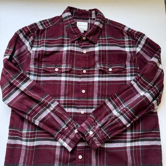 American Eagle Flannel Shirt Super Soft Red White Plaid Button Down Collar Sz XL - Picture 10 of 13